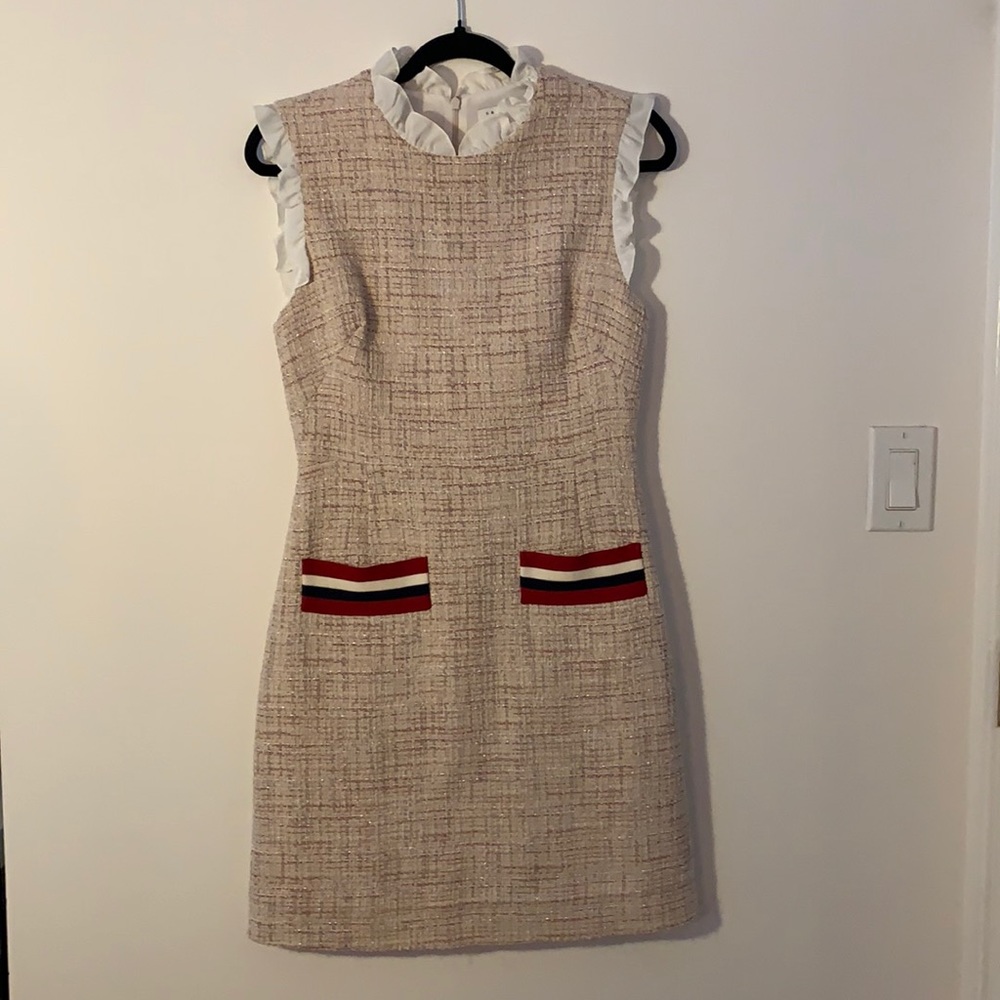 Sandro Cream and Red Tweed Dress